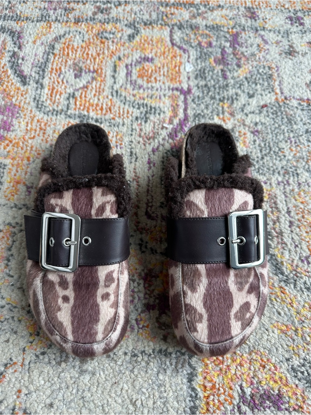 WeWoreWhat Brown Faux Shearling Leopard Slip-On Mule
